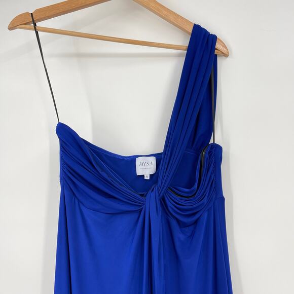 MISA Los Angeles | Thora Dress in Cobalt Blue Venezia Jersey One Shoulder Maxi M - Picture 5 of 14